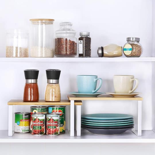 NEX™ White & Natural Bamboo Cabinet and Counter Shelf Organizer, 4ct.